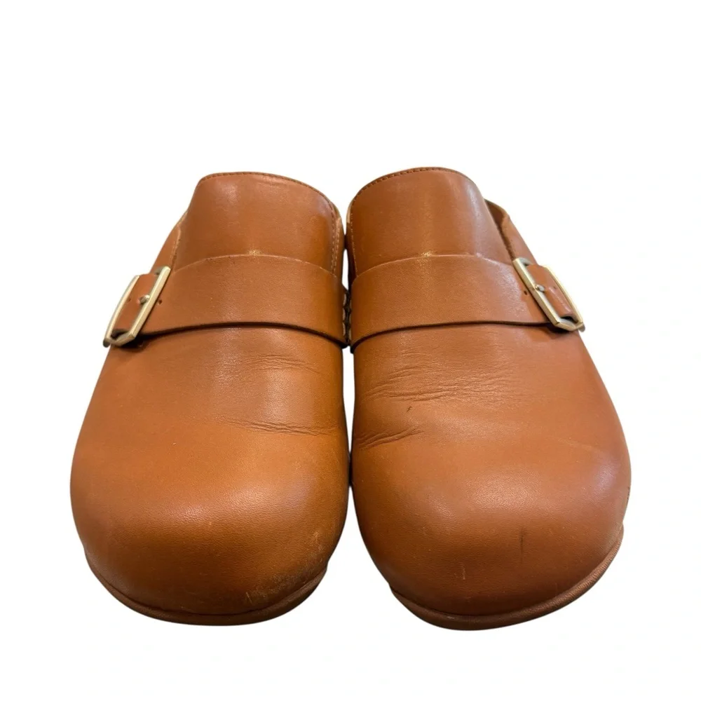 Fitflop Tan Leather Mules with Gold Buckle - Picture 3 of 9